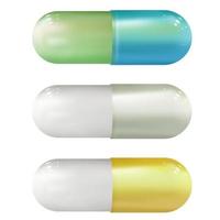 conjunto realista de pílulas médicas. modelo de design de comprimidos, cápsulas. vetor