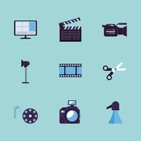 nove ícones de produção de vídeo vetor