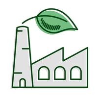 planta de fábrica com linha de ecologia de folhas e ícone de preenchimento vetor