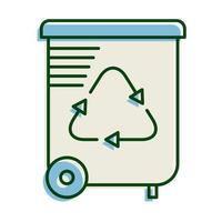 lixeira com linha de ecologia de setas de reciclagem e ícone de preenchimento vetor