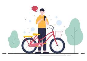 ilustração plana do vetor da bicicleta. pessoas andando de bicicleta, esportes e atividades recreativas ao ar livre na estrada do parque ou rodovia estão levando um estilo de vida saudável