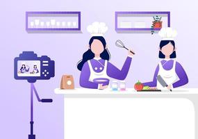 vídeo tutorial de como fazer, preparar culinária, canal de show de comida e ensina culinária nova receita para cartazes. ilustração vetorial de fundo vetor