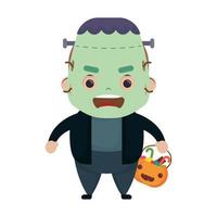 feliz dia das bruxas menino bonito disfarçar personagem Frankenstein vetor