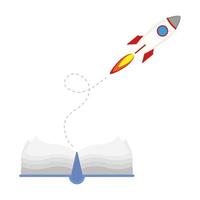 lançador de foguete com ícone de livro didático vetor