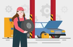 mecânico de mulher consertando um conceito de carro vetor