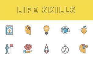dez ícones de habilidades para a vida vetor