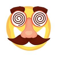 cara de emoji maluca com bigode e máscara de óculos dia dos idiotas vetor