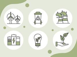seis ícones de coisas sustentáveis vetor