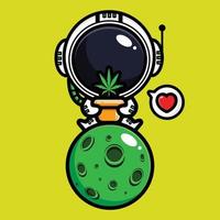 astronauta fofo e folha de maconha vetor