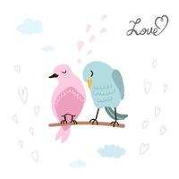 ilustração em vetor colorida de lindo casal de pássaros apaixonados. pode ser usado para impressão de camiseta infantil, impressão de tecido, tecido, roupas de bebê, decoração de quarto infantil, convite, cartão de felicitações e pôsteres
