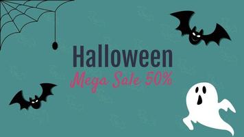 banner de vendas de halloween ou fundo de convite de festa com morcegos e abóbora. vetor