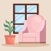 sofá rosa e planta de casa vetor
