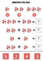 planilha de adição com doces de Natal de desenho animado. jogo de matemática. vetor