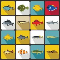conjunto de ícones de peixes fofos, estilo simples vetor