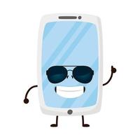 smartphone com óculos de sol personagem de banda desenhada kawaii vetor