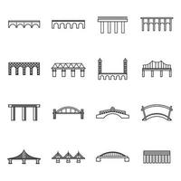 conjunto de ícones de ponte, estilo de linha fina vetor