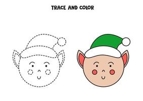 traçar e colorir o duende do natal. planilha para crianças. vetor