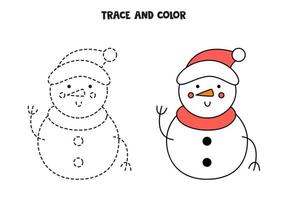 rastrear e colorir o boneco de neve de Natal. planilha para crianças. vetor
