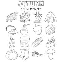 conjunto de ícones de outono, estilo de contorno vetor