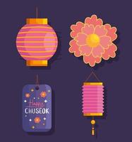 feliz conjunto de ícones de chuseok vetor