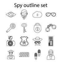 ícones espiões definidos em estilo de contorno vetor