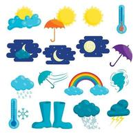conjunto de ícones de clima, estilo desenho animado vetor