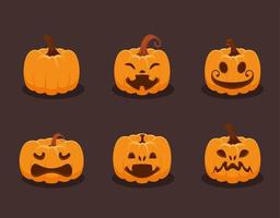 seis abóboras decorativas de halloween vetor