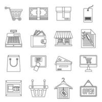 conjunto de ícones de compras, estilo de contorno vetor