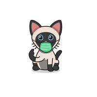 personagem de desenho animado gato siamês usando máscara protetora vetor
