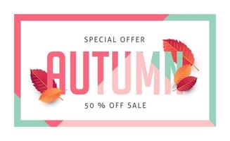layout de fundo de venda de outono decore com folhas para venda de compras ou pôster promocional e folheto de moldura ou banner da web vetor