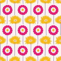 desatado padronizar com gerbera e zínia flores em uma bege fundo. verão brilhante floral vetor ilustração. Primavera botânico imprimir, moderno estilo Projeto