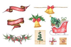 conjunto de decorações de Natal. ilustração em aquarela. vetor