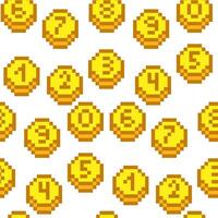 uma moeda padronizar com números dentro amarelo píxeis. a número ícone. vetor ilustração. pixel gráficos. círculos com números. retro ouro elementos em uma branco fundo. pequeno quadrados dentro uma grupo