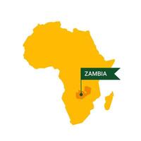 Zâmbia em a África s mapa com palavra Zâmbia em uma em forma de bandeira marcador. vetor isolado em branco fundo.