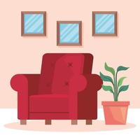 sofá vermelho e planta de casa vetor
