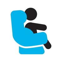 bebê sentado no ícone de silhueta do assento de carro. cadeira de segurança infantil. sistema de retenção para crianças. ilustração vetorial isolada vetor