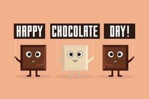 mundo chocolate dia feriado. fofa desenho animado do chocolate blocos comemoro feliz mundo chocolate dia vetor