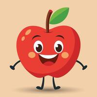 sorridente maçã com olhos fofa engraçado maçã fruta desenho animado estilo vetor Projeto ilustração