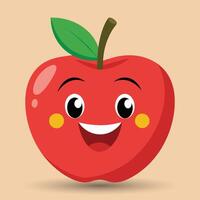 sorridente maçã com olhos fofa engraçado maçã fruta desenho animado estilo vetor Projeto ilustração