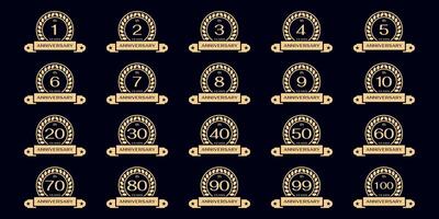 coleção do aniversário logotipos dentro retro círculo estilo para celebrações, cumprimento cartões, convites e Casamento celebrações vetor