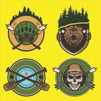 quatro diferente emblemas com ursos, machados e de outros Itens vetor