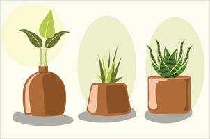 ilustração de vaso e plantas. planta verde do vetor no pote.