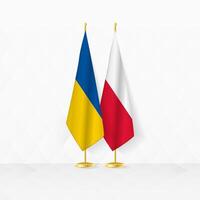 Ucrânia e Polônia bandeiras em bandeira ficar em pé, ilustração para diplomacia e de outros encontro entre Ucrânia e Polônia. vetor