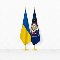 Ucrânia e Utah bandeiras em bandeira ficar em pé, ilustração para diplomacia e de outros encontro entre Ucrânia e utah. vetor