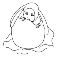ovo com bebê, Páscoa ilustração dentro linha arte estilo. vetor