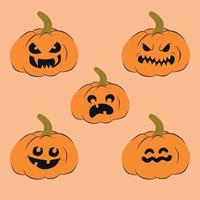 ilustração vetorial definida de abóboras com rostos noite de halloween vetor
