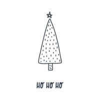 árvore de símbolos de Natal e ano novo e texto - ho ho ho. estilo escandinavo desenhado à mão. elemento de design. vetor
