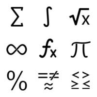 conjunto de ícones de glifo de matemática. símbolos matemáticos. álgebra. símbolos de silhueta. ilustração isolada do vetor