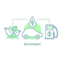 ícone do conceito de transporte ecológico. ilustração de linha fina de ideia de veículo verde. transporte ecológico. carro elétrico e biocombustível. desenho de contorno isolado de vetor