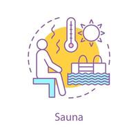 ícone do conceito de sauna. sudatório. ilustração de linha fina de ideia de cuidado de corpo. piscina. resto de verão. desenho de contorno isolado de vetor